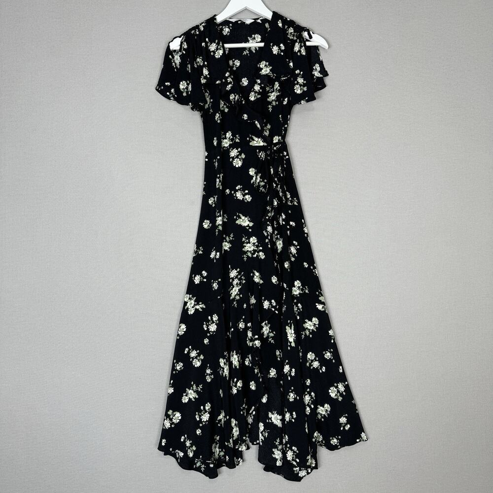 & Other Stories Floral Wrap Maxi Dress Womens 0 Black Prairie Cottagecore Fairy - Picture 2 of 16